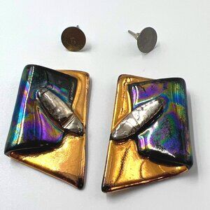 Earrings Clay Pierced Metallic Jewelry Dichroic Ceramic Metallic